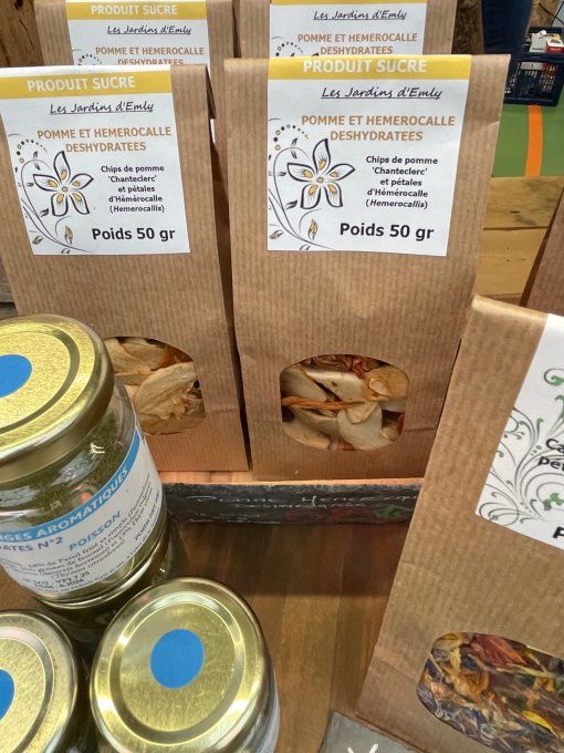 CHIPS POMME 'CHANTECLER' ET PETALES HÉMÉROCALLES DÉSHYDRATÉES 50GR